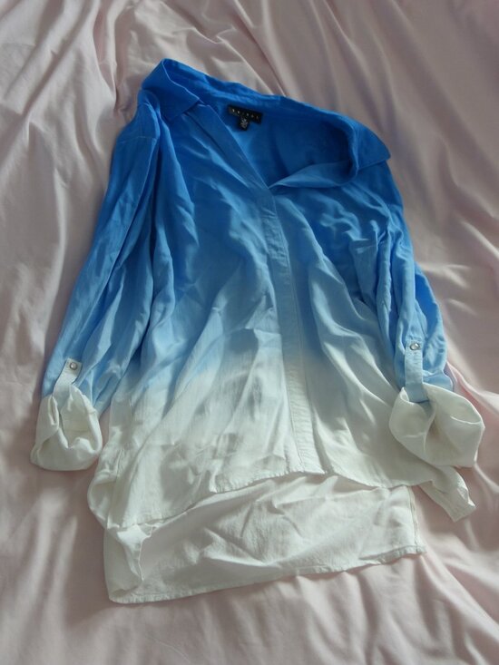 Tribal Tops - Tribal Blue Ombre Button Up Shirt Roll Tab Sleeve Women's Medium